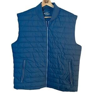J. Crew Vest Mens Size L Quilted Puffer Performance Outdoors Full Zip Blue EUC